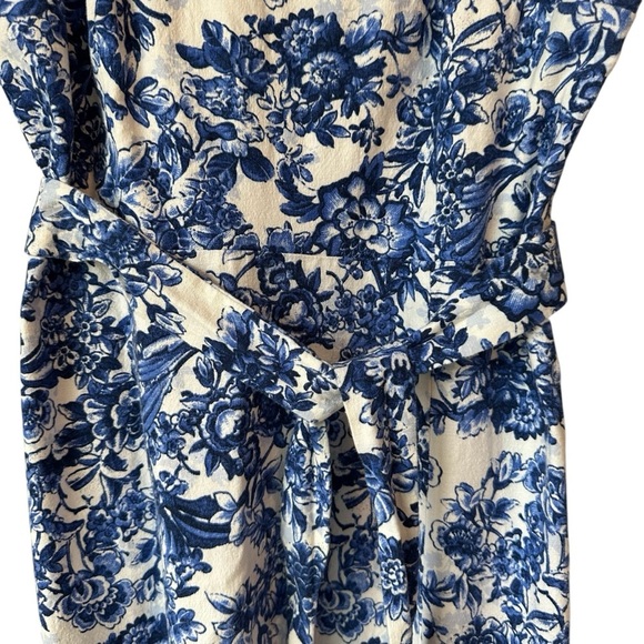 Anne Klein Linen Floral Blue and White Spring Summer Sleeveless Tank Dress, 8 - Picture 3 of 7